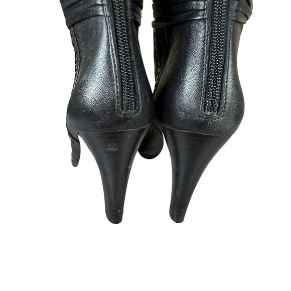 Coach Black Leather Ankle Boots Heels Zip Back Braided Detail 7.5B - Picture 7 of 8